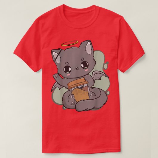 Chibi Cat And Coffee Cup Neko Gothic Yume Kawaii C Tシャツ (デザイン正面)