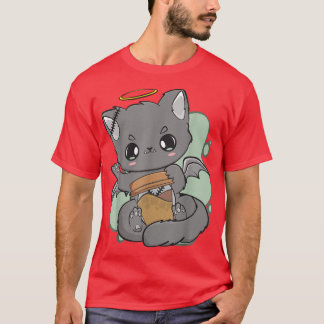 Chibi Cat And Coffee Cup Neko Gothic Yume Kawaii C Tシャツ