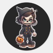 Chibi character wearing skeleton halloween costume ラウンドシール (正面)