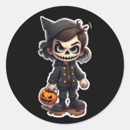 Chibi character wearing skeleton halloween costume ラウンドシール