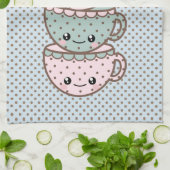 Chibi Dotty Teacup Stack Pink and Blue キッチンタオル (折り畳み)