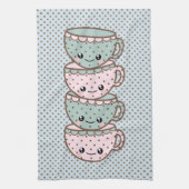 Chibi Dotty Teacup Stack Pink and Blue キッチンタオル (縦)