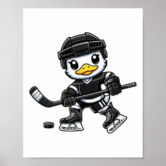 Chibi Duck Playing Ice Hockey Cute Design  ポスター (正面)