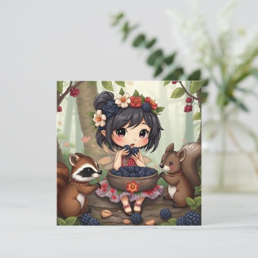 Chibi Fairy and Forest Animals Blank カード (スタンド正面)
