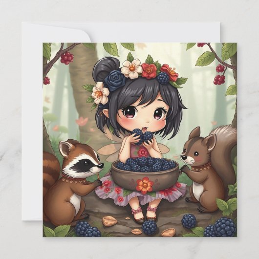 Chibi Fairy and Forest Animals Blank カード (正面)