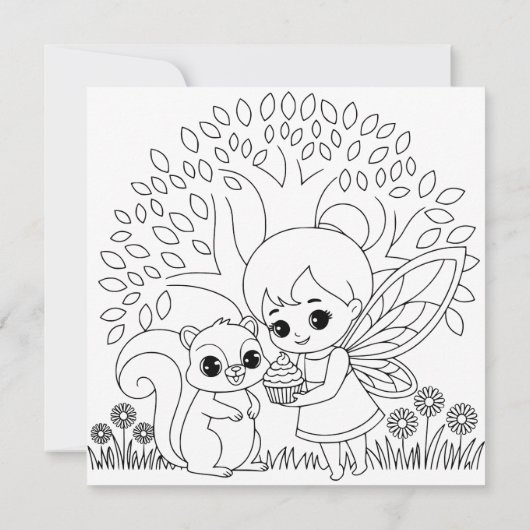 Chibi Fairy Birthday | Coloring page カード (裏面)