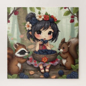Chibi Fairy Eating Blackberries with Forest Friend ジグソーパズル (縦)