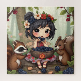 Chibi Fairy Eating Blackberries with Forest Friend ジグソーパズル