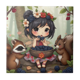 Chibi Fairy Eating Blackberries with Forest Friend タイル