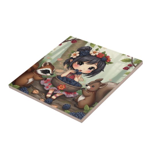 Chibi Fairy Eating Blackberries with Forest Friend タイル (側面)