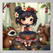 Chibi Fairy Eating Blackberries with Forest Friend ポスター (正面)