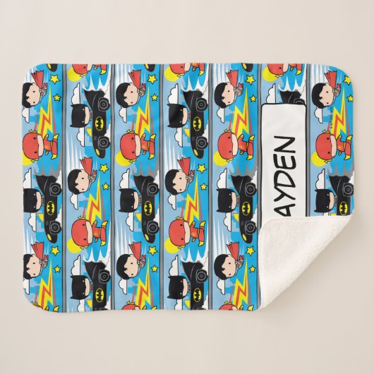 Chibi Flash, Superman, and Batman Racing Pattern シェルパブランケット (正面(横))