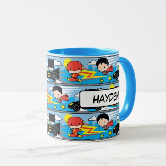 Chibi Flash, Superman, and Batman Racing Pattern マグカップ (正面右)