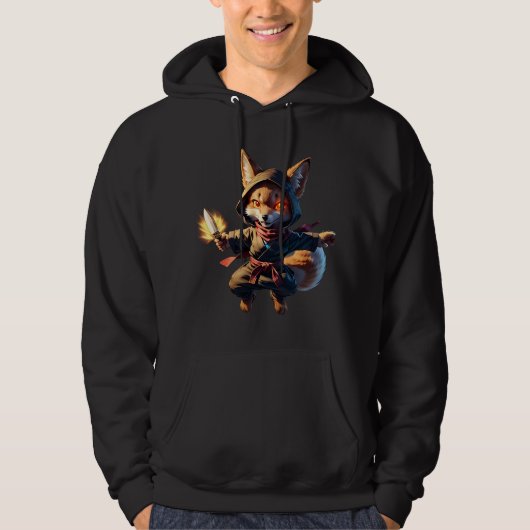 Chibi Fox Ninja with Fire Dagger – Cute Japanese パーカ (正面)