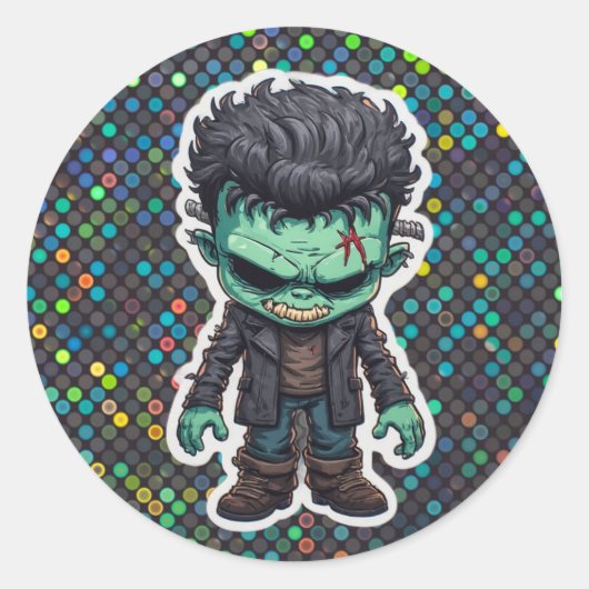 Chibi Frankenstein Monster Cartoon Sticker ラウンドシール (正面)