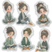 Chibi Girl Reading Sticker Sheet シール (正面)