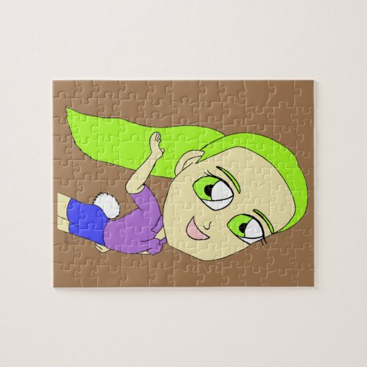 chibi girl with a bunny tail   button ジグソーパズル (横)