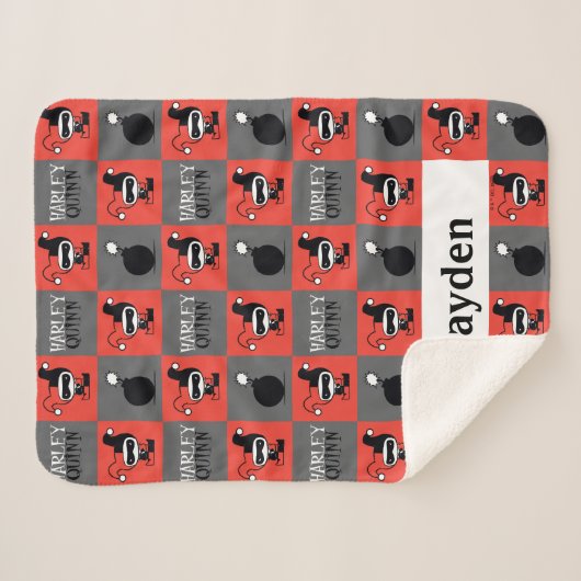 Chibi Harley Quinn Checker Pattern シェルパブランケット (正面(横))