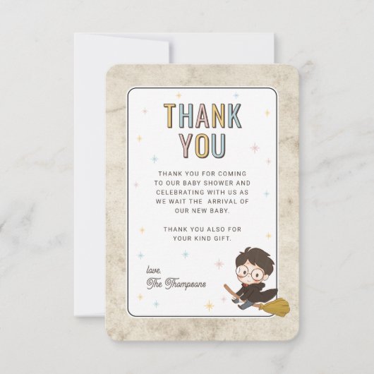Chibi Harry Potter Wizard Baby Shower サンキューカード (正面)