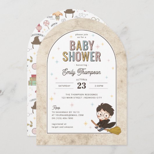 Chibi Harry Potter Wizard Baby Shower 招待状 (正面/裏面)