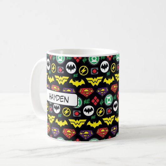 Chibi Justice League Logo Pattern コーヒーマグカップ (正面左)