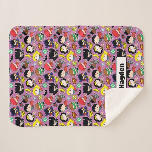 Chibi Justice League Pattern on Purple シェルパブランケット (正面(横))