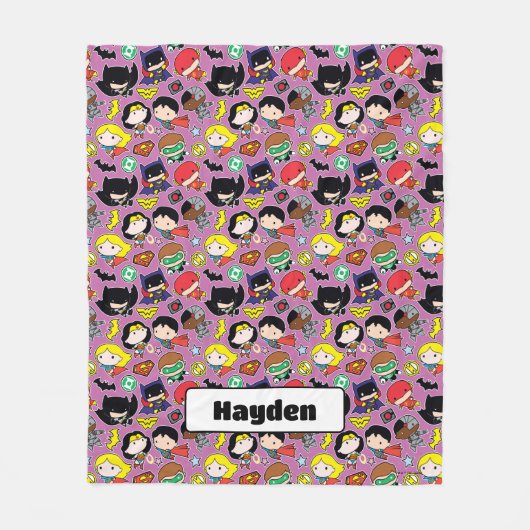 Chibi Justice League Pattern on Purple フリースブランケット (正面)