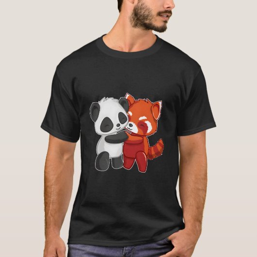 Chibi Panda Bear Hugs Red Panda Tシャツ (正面)