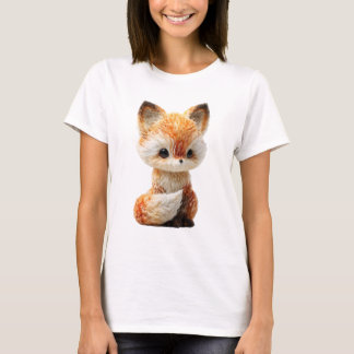 Chibi Red Fox Cub Large Eyes Portrait Women Tシャツ