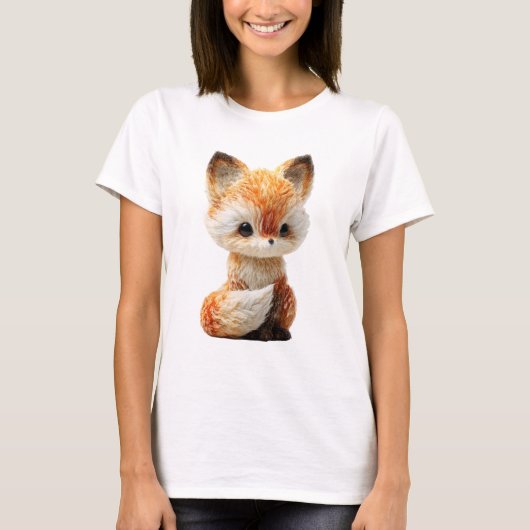 Chibi Red Fox Cub Large Eyes Portrait Women Tシャツ (正面)