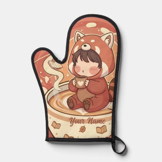 Chibi Red Panda Brew Heat Resistant Oven Mitt 鍋つかみ (正面)