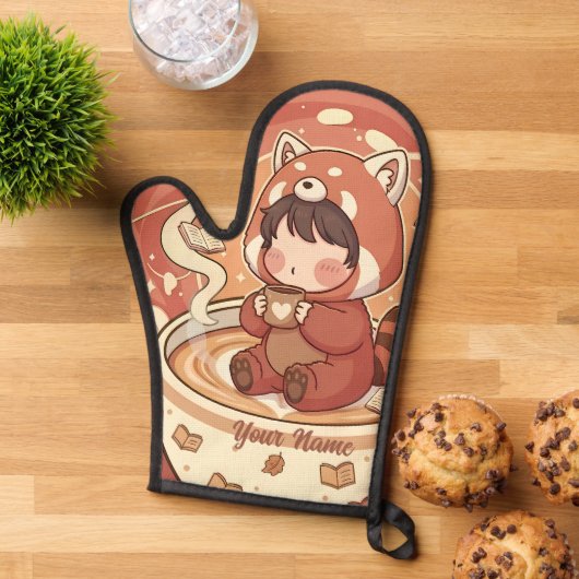 Chibi Red Panda Brew Heat Resistant Oven Mitt 鍋つかみ (トップダウン)
