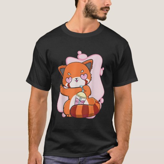 Chibi Red Panda With Boba Tea Bubble Otaku Anime B Tシャツ (正面)