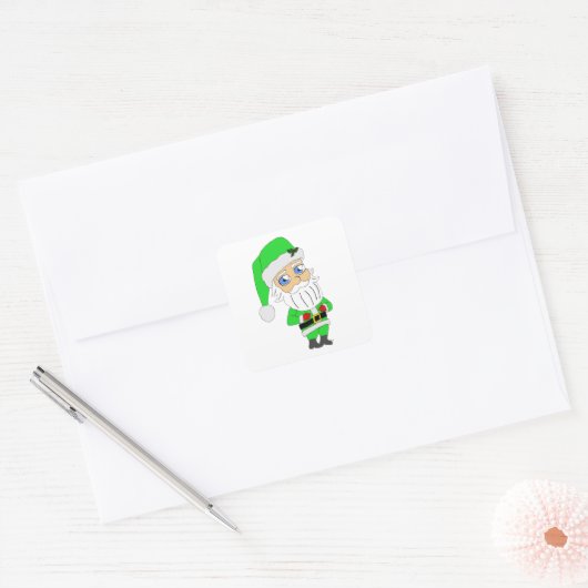Chibi Santa green suit スクエアシール (封筒)