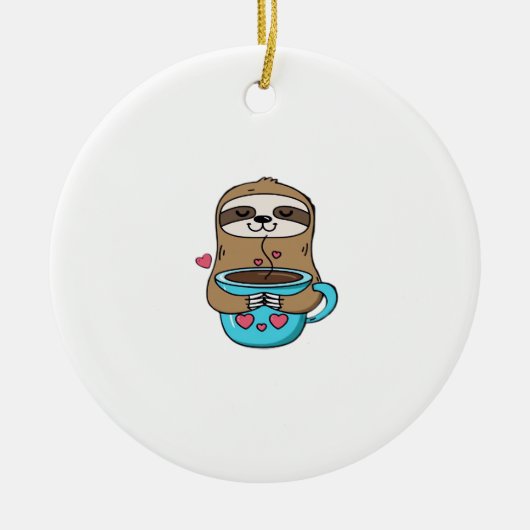 Chibi Sloth Coffee Lover � Cute Kawaii Sloth Huggi セラミックオーナメント (正面)