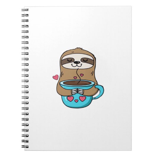 Chibi Sloth Coffee Lover � Cute Kawaii Sloth Huggi ノートブック (正面)