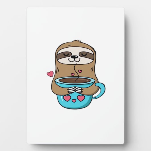Chibi Sloth Coffee Lover � Cute Kawaii Sloth Huggi フォトプラーク (正面)