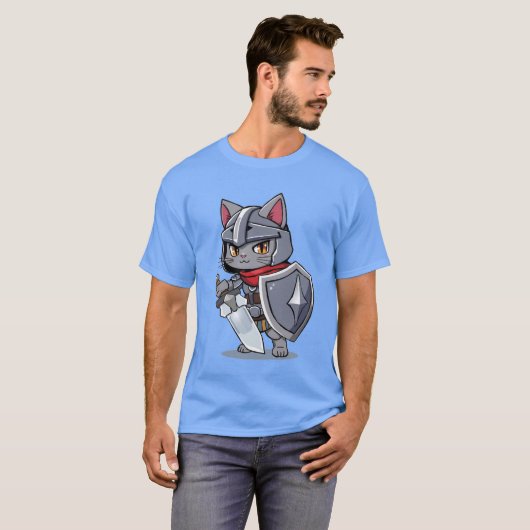 Chibi Style Medieval Cat Swordsman Tシャツ (正面フル)