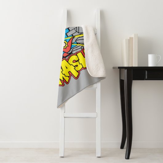 Chibi Superman Smashing Through Brick Wall シェルパブランケット (インサイチュ)