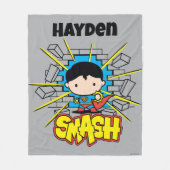 Chibi Superman Smashing Through Brick Wall フリースブランケット (正面)