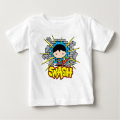Chibi Superman Smashing Through Brick Wall ベビーTシャツ (正面)