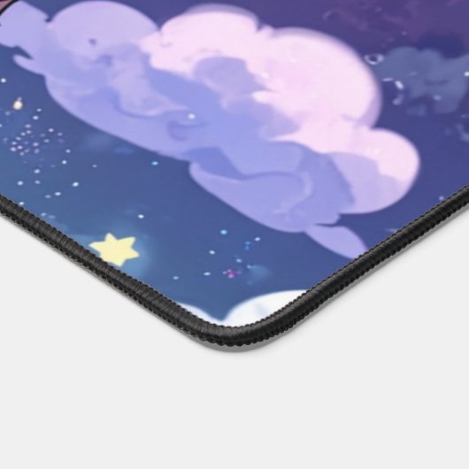 Chibi Witch Cat Flying in Starry Sky – Kawaii Magi デスクマット (コーナー)
