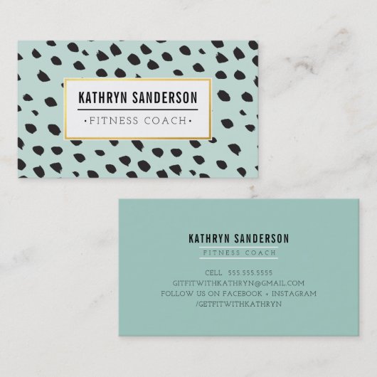 CHICのダブ絵を描スストロークのドット黒金ゴールドミント 名刺 (正面/裏面)