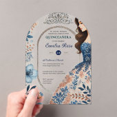 CHICクインセアニラネイビーブルーバラ金ゴールドドレスフラワーズ アクリル招待状 (インサイチュ (ポータブル))