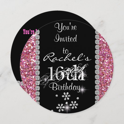 CHICスイート16バースデーパーティーラウンド招待状 招待状 (正面/裏面)