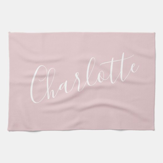 Chicスクリプトタイポグラフィパーソナライズされた名 |ピンク キッチンタオル (横)