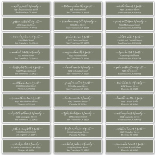 Chicスクリプモダントの結婚ゲスト名アドレス シール (正面)