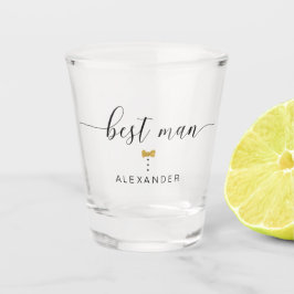 Chicスクリモダンプト花婿介添人金ゴールドボウタイ名 ショットグラス