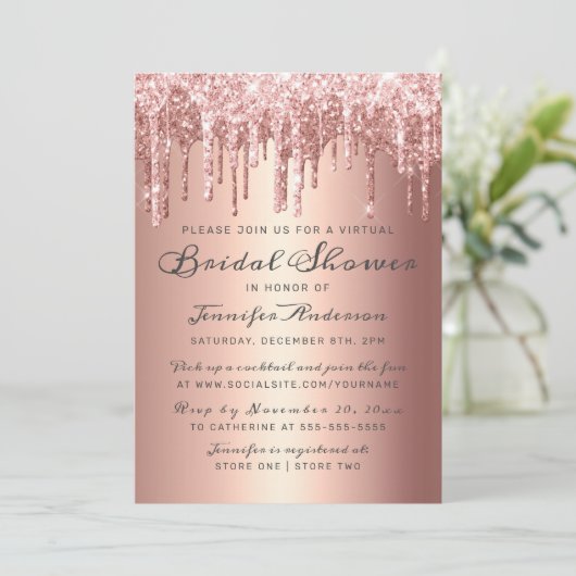 Chicバラ金ゴールドグリッタードリップス仮想ブライダルシャワー 招待状 (スタンド正面)