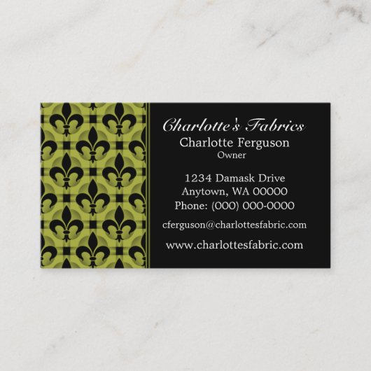 Chicファンシー名刺、オリーブグリーン 名刺 (正面)